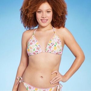 White fruit print bikini top NWT XL